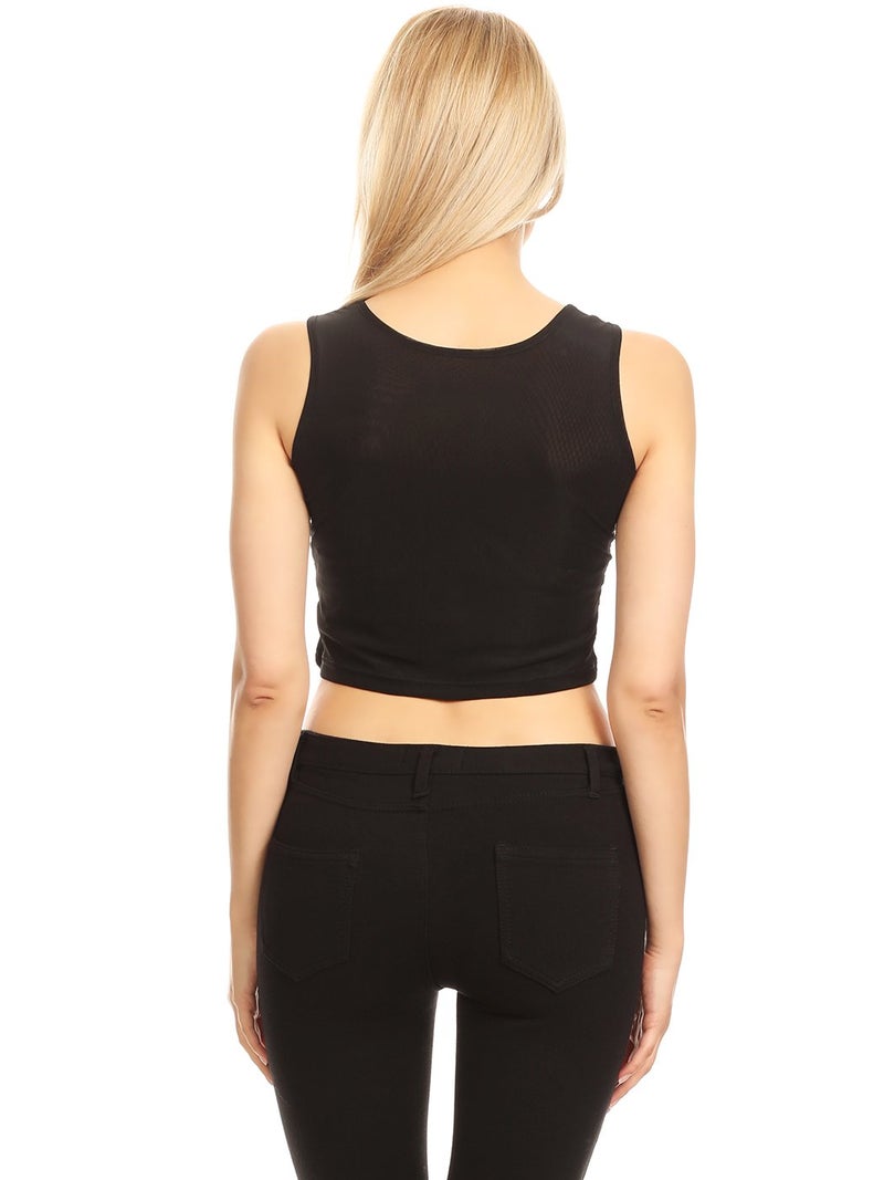 Anna-Kaci Womens Sparkle Stripe Front Sequin Slim Fit Cropped Vest Tank Tops, Black, Medium - Image 2